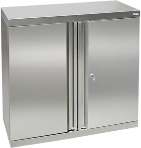 undefined, Edelstahl-Flügeltürschrank mit Stellschrauben, Vollblechtüren HxBxT 900 x 900 x 400 mm, stumpf® Edelstahlschrank mit Stellschrauben im Boden, HxBxT 900 x 900 x 400 mm, 2 Fachböden