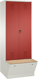 CP, CP EVOLO Garderobenschrank, zueinander schlagende Türen, mit Aufbewahrungsbox 2 Abteile, Abteilbreite 400 mm reinweiß / feuerrot, 