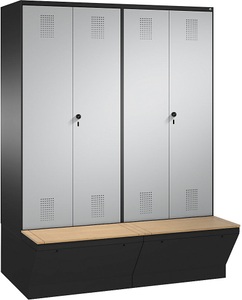 CP, CP EVOLO Garderobenschrank, zueinander schlagende Türen, mit Aufbewahrungsbox 4 Abteile, Abteilbreite 400 mm schwarzgrau / weißaluminium, 
