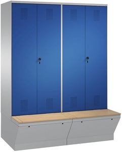 CP, CP EVOLO Garderobenschrank, zueinander schlagende Türen, mit Aufbewahrungsbox 4 Abteile, Abteilbreite 400 mm weißaluminium / enzianblau, 