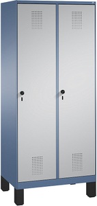 CP, CP EVOLO Aufbewahrungsschrank, mit Füßen 2 Abteile, Abteilbreite 400 mm, mit 8 Fachböden fernblau / weißaluminium, 