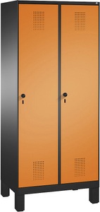 CP, CP EVOLO Aufbewahrungsschrank, mit Füßen 2 Abteile, Abteilbreite 400 mm, mit 8 Fachböden schwarzgrau / gelborange, 