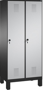 CP, CP EVOLO Aufbewahrungsschrank, mit Füßen 2 Abteile, Abteilbreite 400 mm, mit 8 Fachböden schwarzgrau / weißaluminium, 