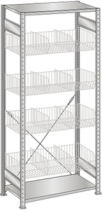 undefined, Drahtgitterkorb-Steckregal, verzinkt BxT 1000 x 500 mm, mit 4 Körben Grundregal, Höhe 2000 mm, SCHULTE Fachbodenregal mit grobmaschigen Körben, GF, HxBxT 2.000 x 1.000 x 500 mm, FL 150 kg