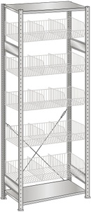 undefined, Drahtgitterkorb-Steckregal, verzinkt BxT 1000 x 500 mm, mit 5 Körben Grundregal, Höhe 2300 mm, SCHULTE Fachbodenregal mit grobmaschigen Körben, GF, HxBxT 2.300 x 1.000 x 500 mm, FL 150 kg