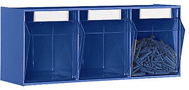 undefined, Klappkasten-System Gehäuse-HxBxT 240 x 600 x 197 mm 3 Kästen, blau, ab 10 Stk, Mehrkammer-Kleinteilelager MultiStore, Grösse 3, B 600 x T 163 x H 242 mm, Volumen 12,5 l, stapelbar, Polystyrol, blau/transp.