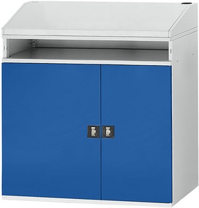RAU, RAU Industrie-Stehpult mit offenem Fach über dem Schrank Breite 1100 mm, lichtgrau / enzianblau, RAU Industrie-Stehpult, mit offenem Fach über dem Schrank, Breite 1100 mm, lichtgrau / enzianblau