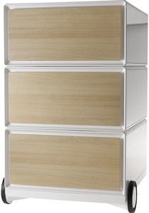Paperflow, Paperflow Rollcontainer easyBox® 3 Schubladen weiß / Buche, Paperflow Rollcontainer easyBox®, 3 Schubladen, weiß / Buche