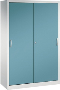 CP, CP ACURADO Schiebetürenschrank 3 Fachböden, 2 Schließfächer, HxBxT 1950 x 1200 x 500 mm lichtgrau / wasserblau, 