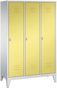 CP, CP CLASSIC Garderobenschrank mit Füßen 3 Abteile, Abteilbreite 400 mm lichtgrau / schwefelgelb, 