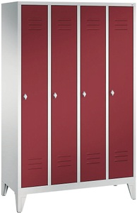CP, CP CLASSIC Garderobenschrank mit Füßen 4 Abteile, Abteilbreite 300 mm lichtgrau / rubinrot, 