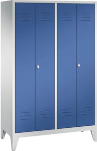 CP, CP CLASSIC Garderobenschrank mit Füßen, zueinander schlagende Türen 4 Abteile, Abteilbreite 300 mm lichtgrau / enzianblau, 
