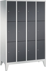 CP, CP CLASSIC Fächerschrank mit Füßen 4 Abteile, je 3 Fächer, Abteilbreite 300 mm lichtgrau / schwarzgrau, 