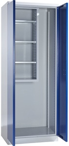 QUIPO, QUIPO Geräte- und Putzmittelschrank STANDARD mit Vollblechtüren lichtgrau / enzianblau, Geräte- und Putzmittelschrank, Breite 750 mm, Vollblechtüren, lichtgrau / enzianblau