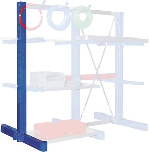 EUROKRAFT, EUROKRAFT Kragarm-Regalständer, Bauart mittelschwer zweiseitig, Ständerhöhe 2100 mm Traglast 2100 kg, blau, 