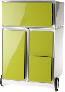 Paperflow, PAPERFLOW Rollcontainer aus Kunststoff 1 Schublade, 1 Hängeregistraturschub, 2 CD-Schübe weiß / grün, Paperflow Rollcontainer easyBox®, 1 Schublade, 1 Hängeregistraturschub, 2 CD-Schübe, weiß / grün