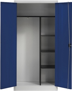mauser, mauser Stahlschrank mit Flügeltüren 3 Fachböden kurz und Garderobe lichtgrau / ultramarinblau, mauser Stahlschrank mit Flügeltüren, 3 Fachböden kurz und Garderobe, lichtgrau / ultramarinblau