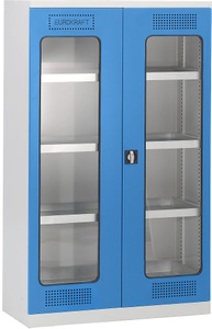 EUROKRAFT, EUROKRAFT Umweltschrank mit Sichtfenstertüren, 4 Lagerebenen Breite 1200 mm, eurokraft pro Umweltschrank, mit Sichtfenstertüren, 3 Wannenböden, Breite 1200 mm
