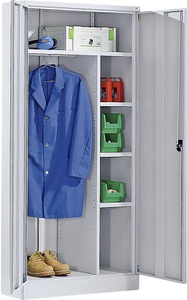 QUIPO, QUIPO Stahlschrank mit Sockel 1 Garderobenleiste, 1 Ablageboden, 3 Fachböden lichtgrau, eurokraft basic Stahlschrank mit Sockel, 1 Garderobenleiste, 1 Ablageboden, 3 Fachböden, lichtgrau