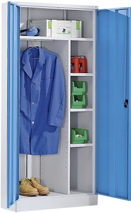 QUIPO, QUIPO Stahlschrank mit Sockel 1 Garderobenleiste, 1 Ablageboden, 3 Fachböden lichtgrau / lichtblau, eurokraft basic Stahlschrank mit Sockel, 1 Garderobenleiste, 1 Ablageboden, 3 Fachböden, lichtgrau / lichtblau