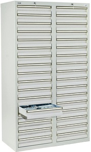undefined, Schubladenschrank HxBxT 1800 x 1000 x 500 mm, 34 Schubladen 100 mm hoch Korpus und Schubladen grau, stumpf® Schubladenschrank, Schubladen 34x100 mm, HxBxT 1.800 x 1.000 x 500 mm, lichtgrau