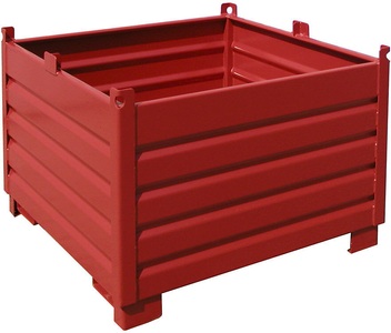 undefined, Sammelbehälter Volumen 1,0 m³ feuerrot, Bauer Sammelbehälter-System SBS 1000, L 1200 x B 1200 x H 850 mm, bis zu 3-fach stapelbar, lackiert, mit Transportwagen, feuerrot RAL 3000