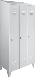 Wolf, Wolf Stahlschrank mit Schrägdach, Abteile schrankhoch Gesamtbreite 900 mm, 3 Abteile lichtgrau RAL 7035, Wolf Stahlschrank mit Schrägdach, Abteile schrankhoch, Gesamtbreite 900 mm, 3 Abteile, lichtgrau RAL 7035