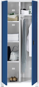 EUROKRAFT, EUROKRAFT Mehrzweck- und Garderobenschrank mit Kleiderstange, 6 Fächer, Breite 800 mm Korpus lichtgrau, Türen brillantblau, eurokraft pro Mehrzweck-/Garderobenspind Bremen, mit Kleiderstange, lichtgrau / brillantblau, Breite 800 mm