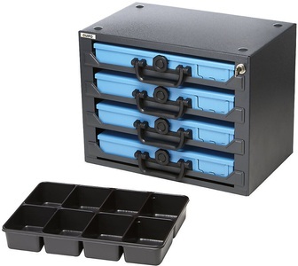 QUIPO, QUIPO Stapelturm mit 4 Sortimentskoffern Einleger mit 8fach-Einteilung Koffer blau, 
