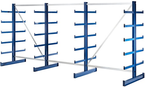 EUROKRAFT, EUROKRAFT Kragarmregal mit identischer Kragarm-Länge Regallänge 4050 mm zweiseitig, enzianblau, eurokraft pro Kragarmregal mit identischer Kragarm-Länge, Regallänge 4050 mm, zweiseitig, enzianblau