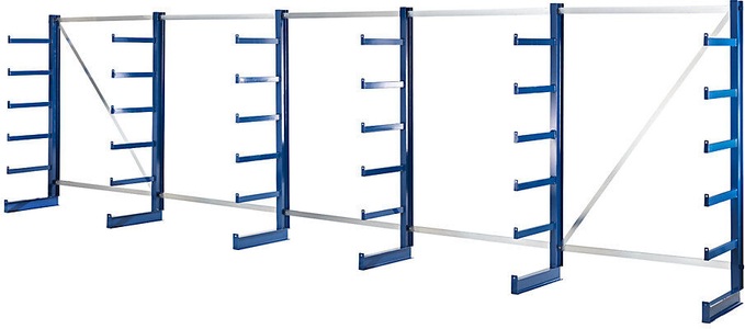 EUROKRAFT, EUROKRAFT Kragarmregal mit identischer Kragarm-Länge Regallänge 6750 mm einseitig, enzianblau, eurokraft pro Kragarmregal mit identischer Kragarm-Länge, Regallänge 6750 mm, einseitig, enzianblau