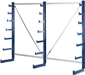 EUROKRAFT, EUROKRAFT Kragarmregal mit nach oben verjüngender Kragarm-Länge Regallänge 2700 mm einseitig, enzianblau, eurokraft pro Kragarmregal mit nach oben verjüngender Kragarm-Länge, Regallänge 2700 mm, einseitig, enzianblau