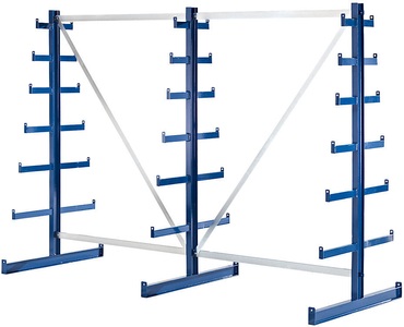EUROKRAFT, EUROKRAFT Kragarmregal mit nach oben verjüngender Kragarm-Länge Regallänge 2700 mm zweiseitig, enzianblau, eurokraft pro Kragarmregal mit nach oben verjüngender Kragarm-Länge, Regallänge 2700 mm, zweiseitig, enzianblau