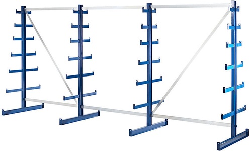 EUROKRAFT, EUROKRAFT Kragarmregal mit nach oben verjüngender Kragarm-Länge Regallänge 4050 mm zweiseitig, enzianblau, eurokraft pro Kragarmregal mit nach oben verjüngender Kragarm-Länge, Regallänge 4050 mm, zweiseitig, enzianblau