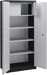 CP, CP Stahlschrank, feuergeschützt 3 Fachböden verstellbar, 1 Schließfach schwarzgrau / lichtgrau, C+P Feuergeschützter Stahlschrank, gemäß DIN 4102, HxBxT 1950 x 930 x 500 mm, schwarzgrau/lichtgrau, mit Schließfach