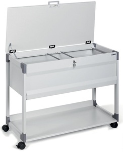 Durable, DURABLE Hängemappenwagen mit Deckel für 100 Mappen, 1 Etage, 1 Ablageboden lichtgrau, Hängemappenwagen für 100 Mappen + Aktenordnerablage, grau, abschliessbar