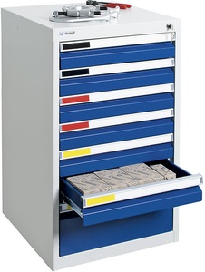 undefined, Schubladenschrank Breite 500 mm, 7 Schubladen lichtgrau / enzianblau, Schubladenschrank, Breite 500 mm, 7 Schubladen, lichtgrau / enzianblau