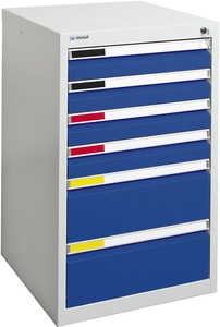 undefined, Schubladenschrank Breite 500 mm, 6 Schubladen lichtgrau / enzianblau, Schubladenschrank, Breite 500 mm, 6 Schubladen, lichtgrau / enzianblau