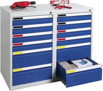 undefined, Schubladenschrank Breite 1000 mm, 12 Schubladen lichtgrau / enzianblau, Schubladenschrank, Breite 1000 mm, 12 Schubladen, lichtgrau / enzianblau