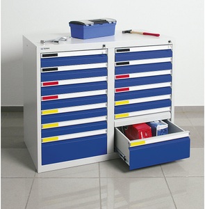 undefined, Schubladenschrank Breite 1000 mm, 14 Schubladen lichtgrau / enzianblau, Schubladenschrank, Breite 1000 mm, 14 Schubladen, lichtgrau / enzianblau