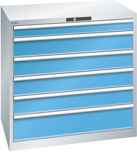 Lista, Lista Schubladenschrank, Stahlblech HxB 1000 x 1023 mm, 6 Schubladen Tragkraft 200 kg, lichtgrau / lichtblau, LISTA Schubladenschrank, Stahlblech, HxB 1000 x 1023 mm, 6 Schubladen, Tragkraft 200 kg, lichtgrau / lichtblau