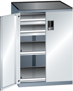 Lista, Lista Schubladenschrank mit Flügeltüren Höhe 1020 mm, 2 Böden, 2 Schubladen, Traglast 75 kg grau metallic / lichtgrau, LISTA Schubladenschrank mit Flügeltüren, Höhe 1020 mm, 2 Böden, 2 Schubladen, Traglast 75 kg, grau metallic / lichtgrau