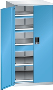 Lista, Lista Schubladenschrank mit Flügeltüren Höhe 1450 mm, 2 Böden, 3 Schubladen, Traglast 200 kg lichtgrau / lichtblau, LISTA Schubladenschrank mit Flügeltüren, Höhe 1450 mm, 2 Böden, 3 Schubladen, Traglast 200 kg, lichtgrau / lichtblau