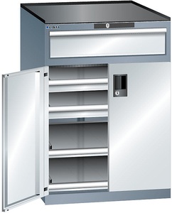 Lista, Lista Schubladenschrank mit Flügeltüren Höhe 1020 mm, 2 Böden, 3 Schubladen, Traglast 75 kg grau metallic / lichtgrau, LISTA Schubladenschrank mit Flügeltüren, Höhe 1020 mm, 2 Böden, 3 Schubladen, Traglast 75 kg, grau metallic / lichtgrau