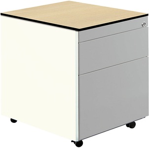 mauser, mauser Schubladencontainer mit Rollen HxT 573 x 600 mm, 1 Materialschub, 1 Hängeregistratur reinweiß / weißaluminium / Ahorn, mauser Schubladencontainer mit Rollen, HxT 573 x 600 mm, 1 Materialschub, 1 Hängeregistratur, reinweiß / weißaluminium / Ahorn