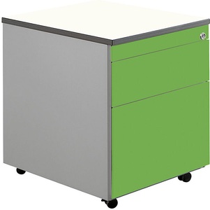mauser, mauser Schubladencontainer mit Rollen HxT 579 x 600 mm, 1 Materialschub, 1 Hängeregistratur weißaluminium / gelbgrün / weiß, mauser Schubladencontainer mit Rollen, HxT 579 x 600 mm, 1 Materialschub, 1 Hängeregistratur, weißaluminium / gelbgrün / weiß