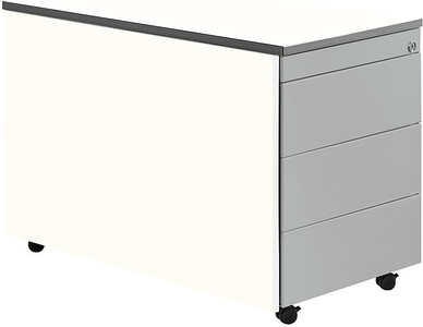 mauser, mauser Schubladencontainer mit Rollen HxT 579 x 800 mm, Kunststoffplatte, 1 Materialschub, 1 Hängeregistratur reinweiß / weißaluminium / weiß, mauser Schubladencontainer mit Rollen, HxT 579 x 800 mm, Kunststoffplatte, 1 Materialschub, 1 Hängeregistratur, reinweiß / weißaluminium / weiß