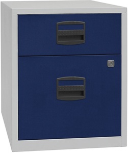 Bisley, BISLEY Mobiler Beistellschrank PFA 1 Schublade, 1 Hängeregistratur lichtgrau / oxfordblau, BISLEY Schubladenschrank mit Materialschub + Hängeregistratur, lichtgrau/oxfordblau