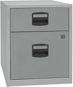 Bisley, BISLEY Mobiler Beistellschrank PFA 1 Schublade, 1 Hängeregistratur silber, BISLEY Schubladenschrank mit Materialschub + Hängeregistratur, silber
