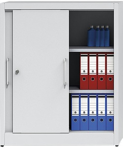 EUROKRAFT, EUROKRAFT Schiebetürschrank mit 2 Fachböden, HxB 1200 x 1000 mm Tiefe 420 mm, Türen lichtgrau RAL 7035, eurokraft pro Schiebetürschrank Höhe 1200 mm, mit 2 Fachböden, HxB 1200 x 1000 mm, Tiefe 420 mm, Türen lichtgrau RAL 7035